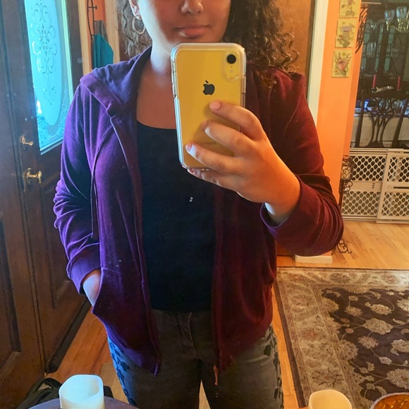 New York & Company Tops - NY&C VELOUR HOODIE JACKET IN TRUE BURGUNDY